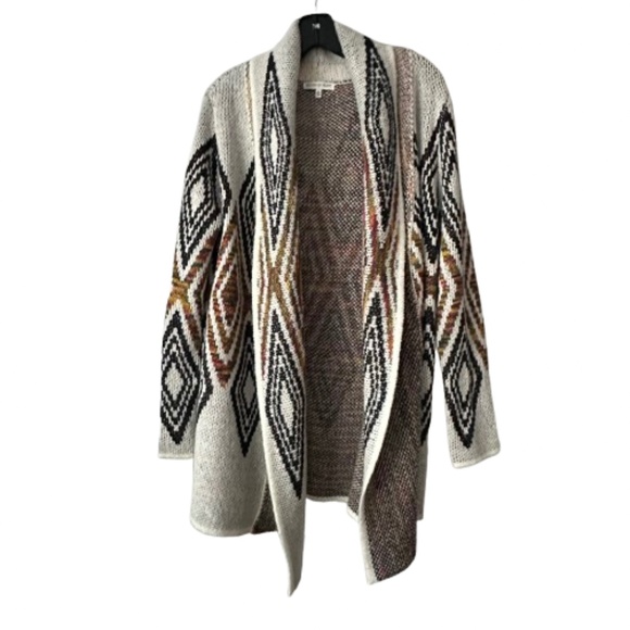 Woven Heart Women's L Tan & Brown Sleeved Boho Open Front Knit Cardigan Sweater - Picture 4 of 15